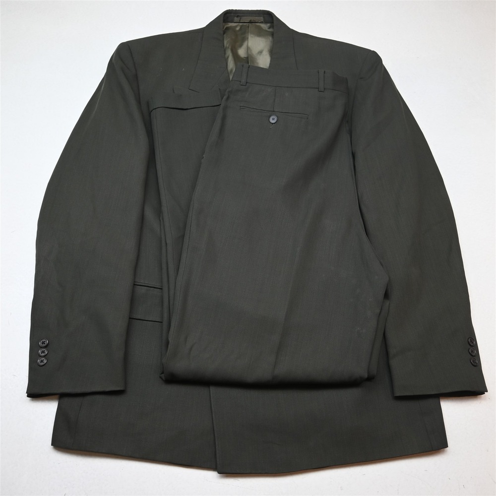 Vtg USA Made Double Breasted 42L 34x34 Green Wool Mens Jacket Pants Suit